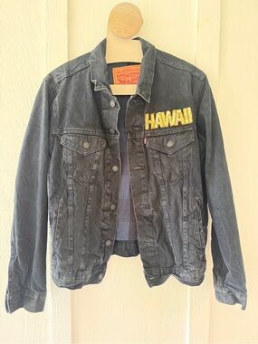 Levi's Black Washed Denim Jacket with Gold 'HAWAII' Patch